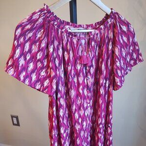 Loft Short Sleeve Pink/Purple/White Dress - Size XXL